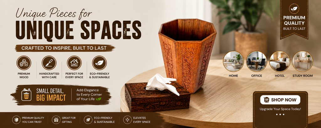 Handcrafted Shesham Wood Dustbin – Premium Waste Bin for Home & Office