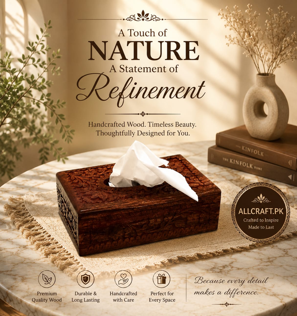 Artisan Shesham Wood Tissue Holder – Modern Rustic Table Decor